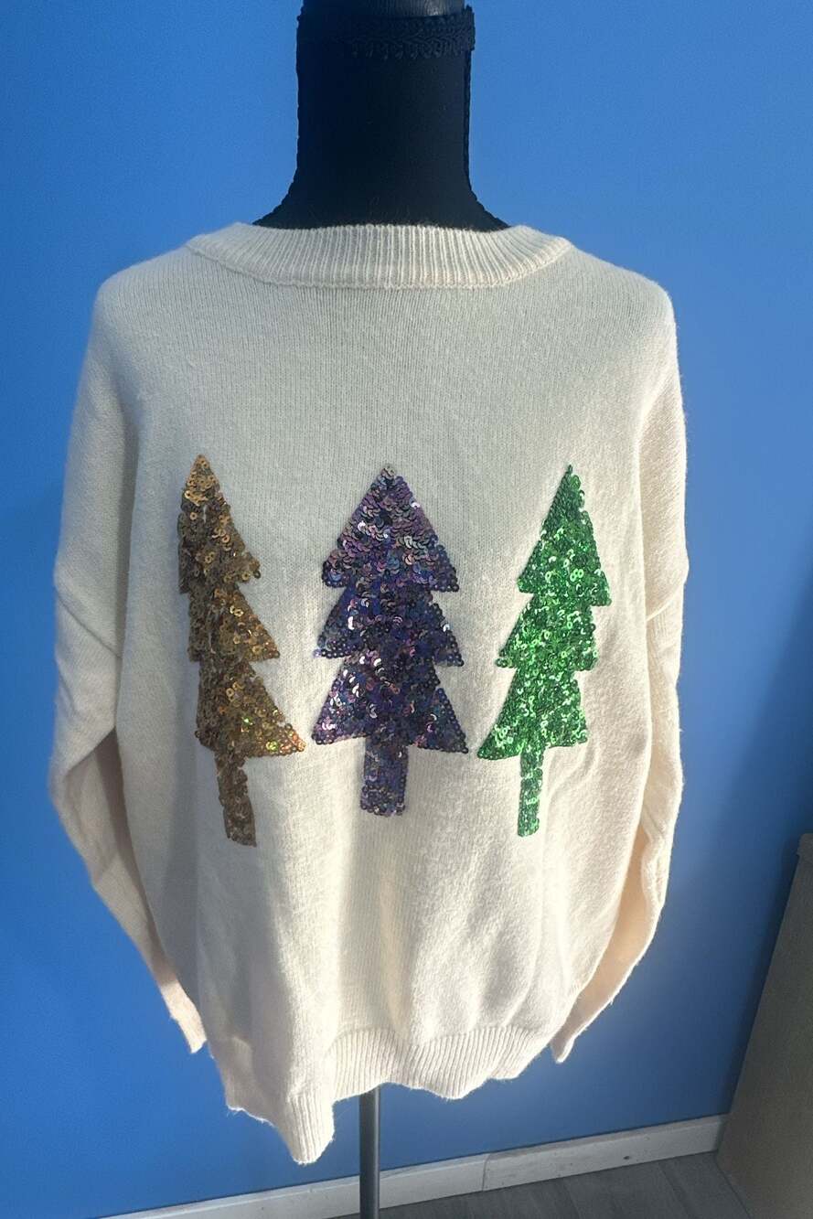 SHEIN Women's Sweater With Three-Color Glitter Christmas Tree Design Knit Pullov